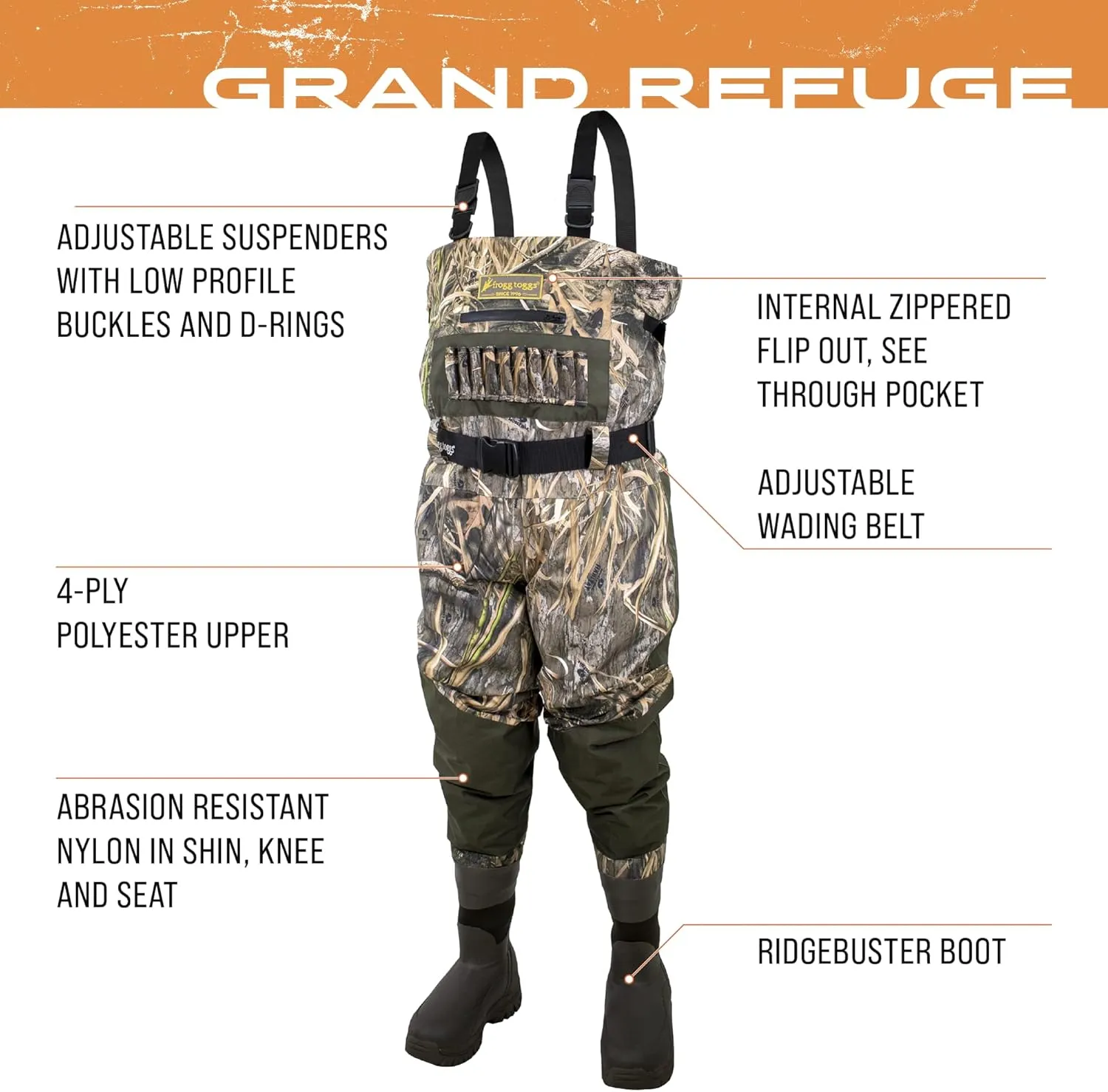 FROGG TOGGS Men's Grand Refuge 3.0 Waterproof Bootfoot Wader for Hunting with Removable Insulation Liner