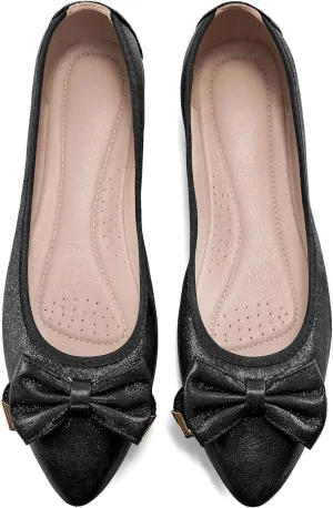 FUDYNMALC Womens Ballet Flats Shoes: Foldable Dressy Wedding Ballerina Shoes Sparkly Bowknot Pointed Toe Slip on Walking Loafers