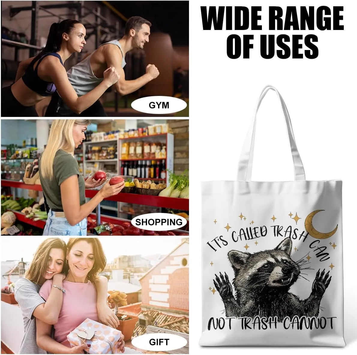 Funny Raccoon Tote Bag Cute Frogs Western Stuff Raccoon Frog Gifts for Women Friend Reusable Grocery Bags for Camping