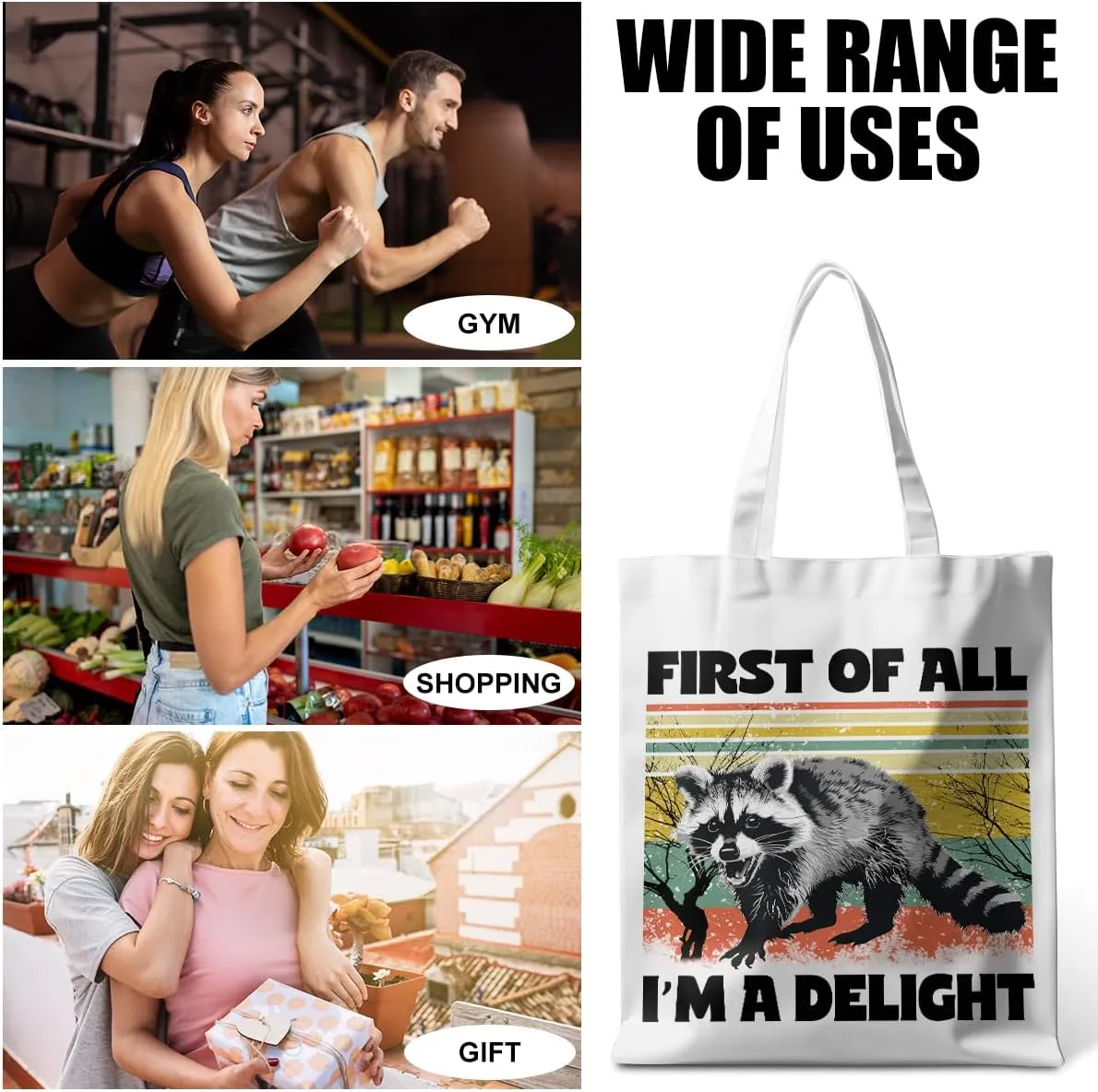 Funny Raccoon Tote Bag Cute Frogs Western Stuff Raccoon Frog Gifts for Women Friend Reusable Grocery Bags for Camping