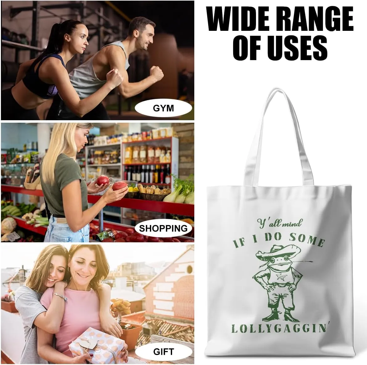 Funny Raccoon Tote Bag Cute Frogs Western Stuff Raccoon Frog Gifts for Women Friend Reusable Grocery Bags for Camping
