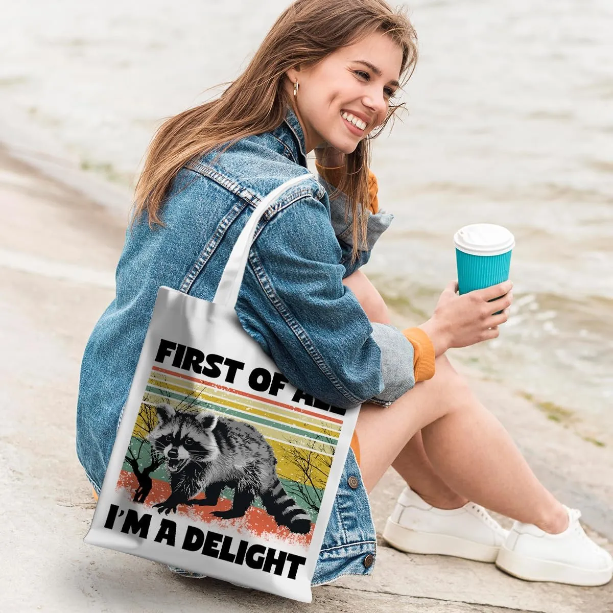 Funny Raccoon Tote Bag Cute Frogs Western Stuff Raccoon Frog Gifts for Women Friend Reusable Grocery Bags for Camping