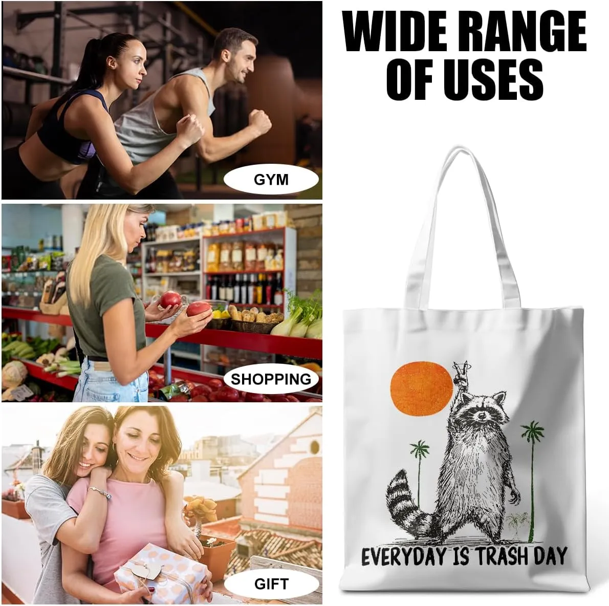 Funny Raccoon Tote Bag Cute Frogs Western Stuff Raccoon Frog Gifts for Women Friend Reusable Grocery Bags for Camping
