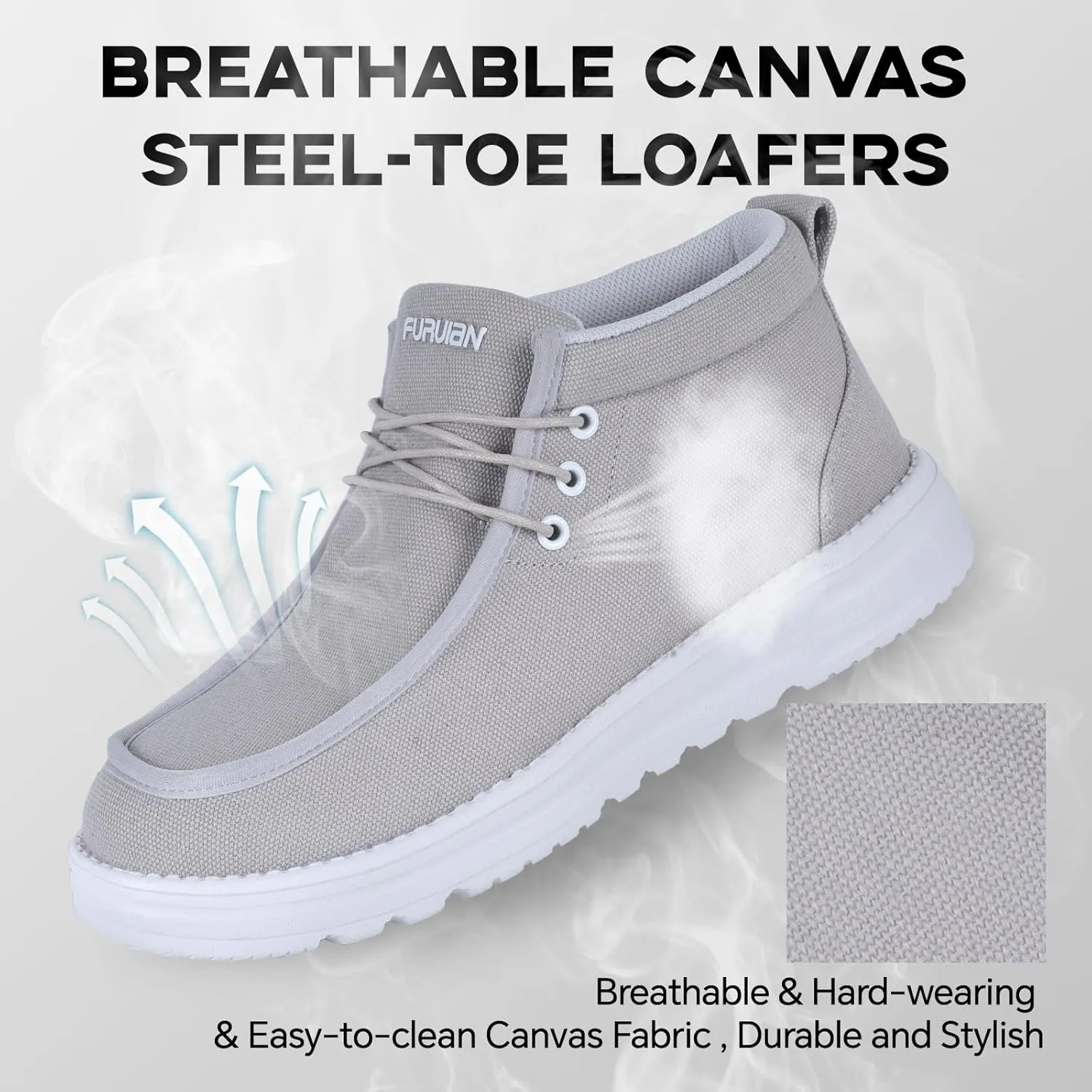 Furuian Steel Toe Shoes for Men High-top Safety Shoes for Men Lightweight Work Boots Canvas Steel Toe Sneakers Comfortable Work Loafers Zapatos De Trabajo para Hombres