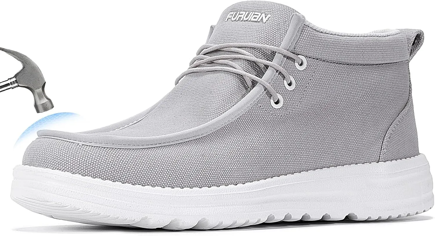 Furuian Steel Toe Shoes for Men High-top Safety Shoes for Men Lightweight Work Boots Canvas Steel Toe Sneakers Comfortable Work Loafers Zapatos De Trabajo para Hombres