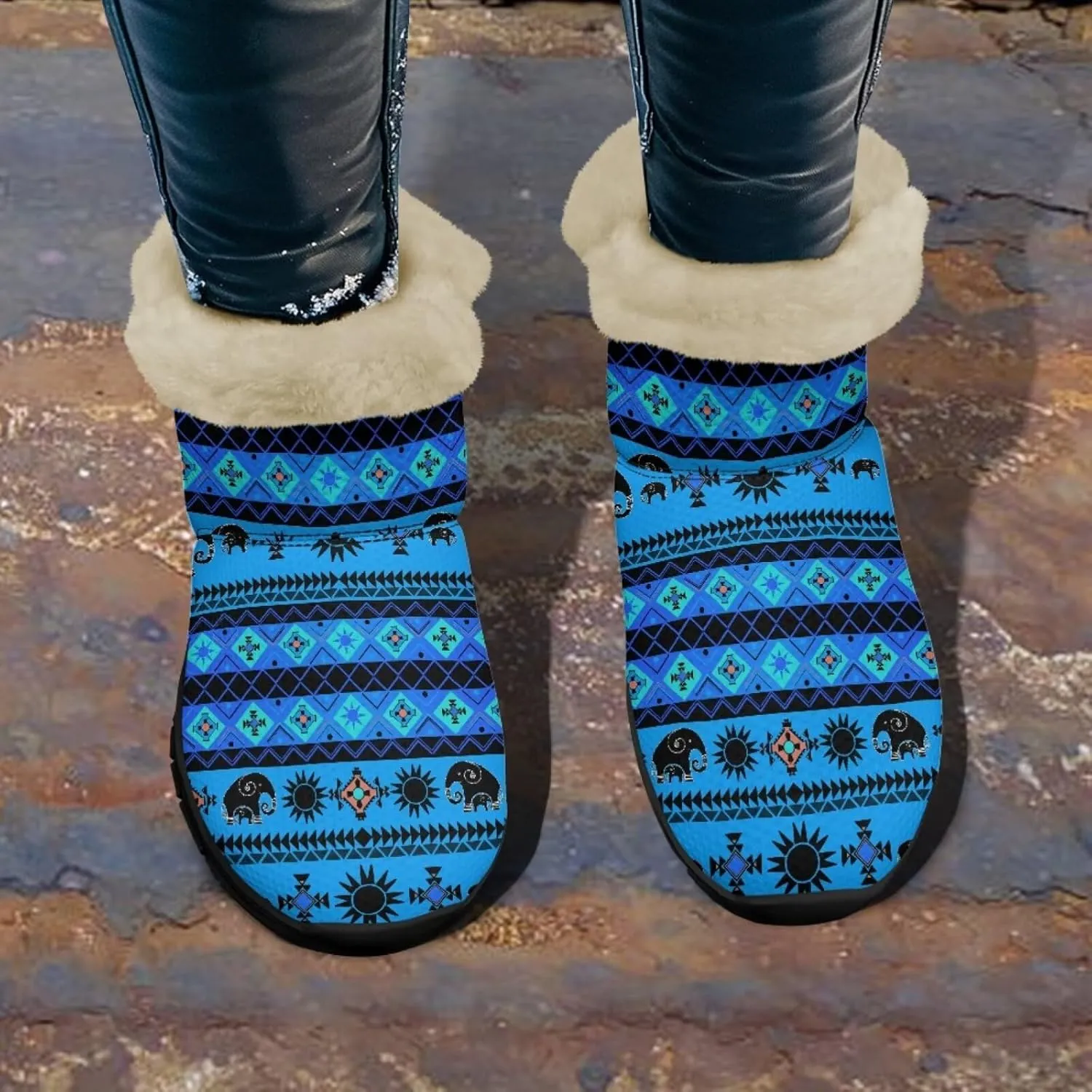Fuzzy Boots for Women Winter Insulated Comfortable Booties with Warm Fur Lined Water Resistant Anti-Slip Ankle Boot for Outdoor Walking