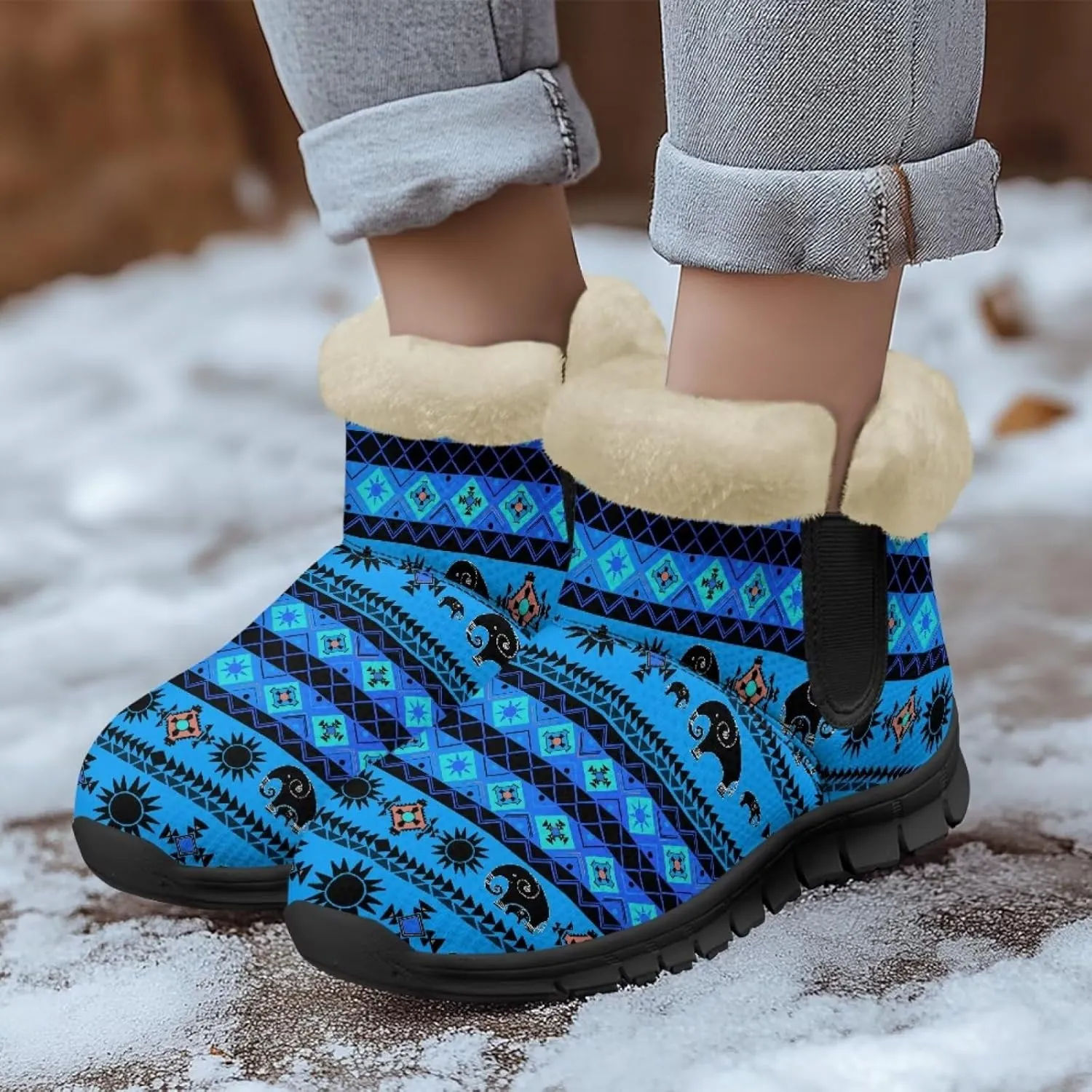 Fuzzy Boots for Women Winter Insulated Comfortable Booties with Warm Fur Lined Water Resistant Anti-Slip Ankle Boot for Outdoor Walking