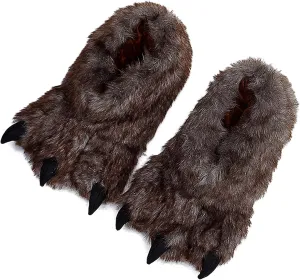 Fuzzy Faux Fur Claw Slippers Men Women Teens Animal Bear Wolf Dinosaur Paw Slippers Ankle Boots Halloween Costume Footwear Winter Thermal Padded Indoor Slip-On Slippers Shoes Foot Warmer