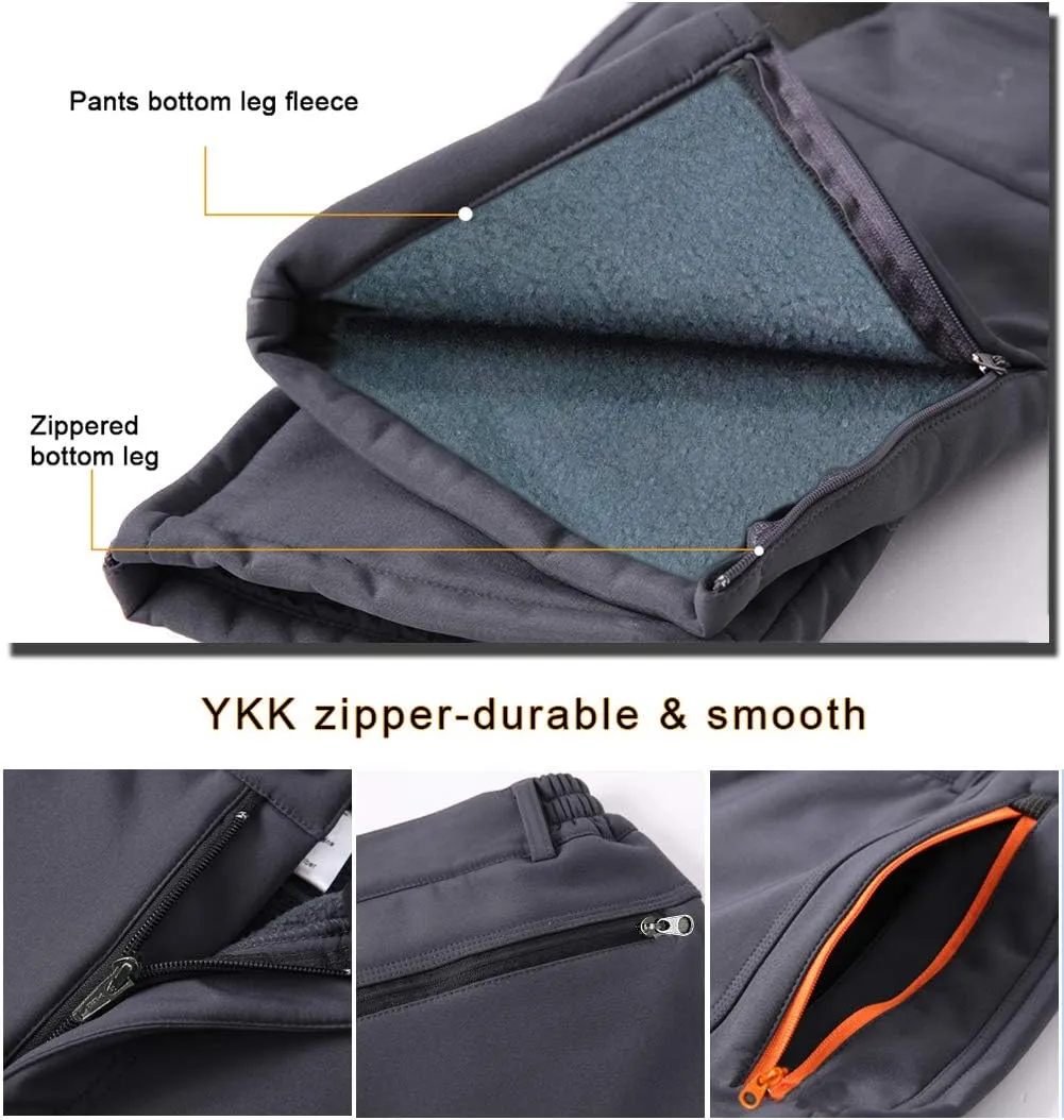 Gash Hao Mens Snow Ski Waterproof Softshell Snowboard Pants Outdoor Hiking Fleece Lined Zipper Bottom Leg