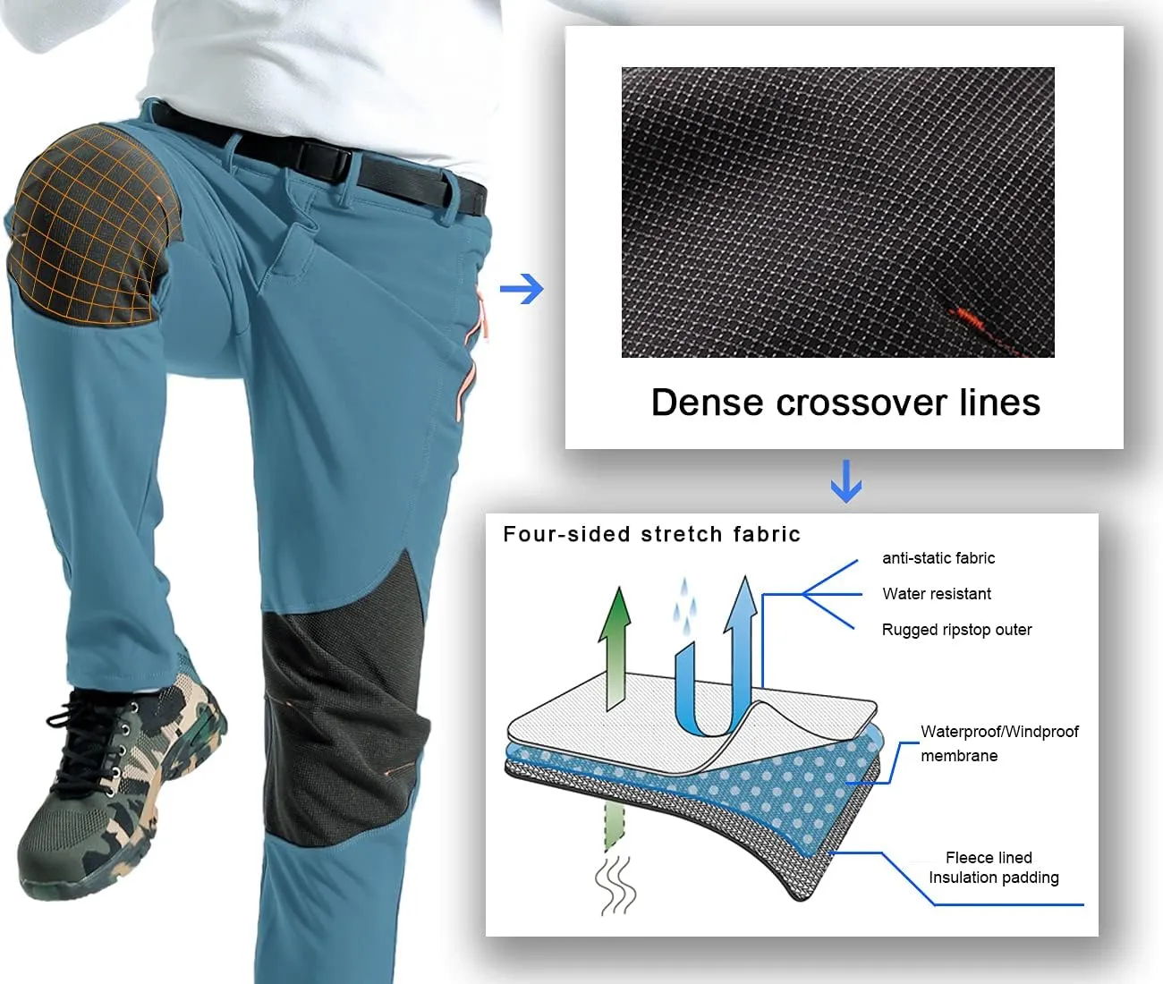 Gash Hao Mens Snow Ski Waterproof Softshell Snowboard Pants Outdoor Hiking Fleece Lined Zipper Bottom Leg