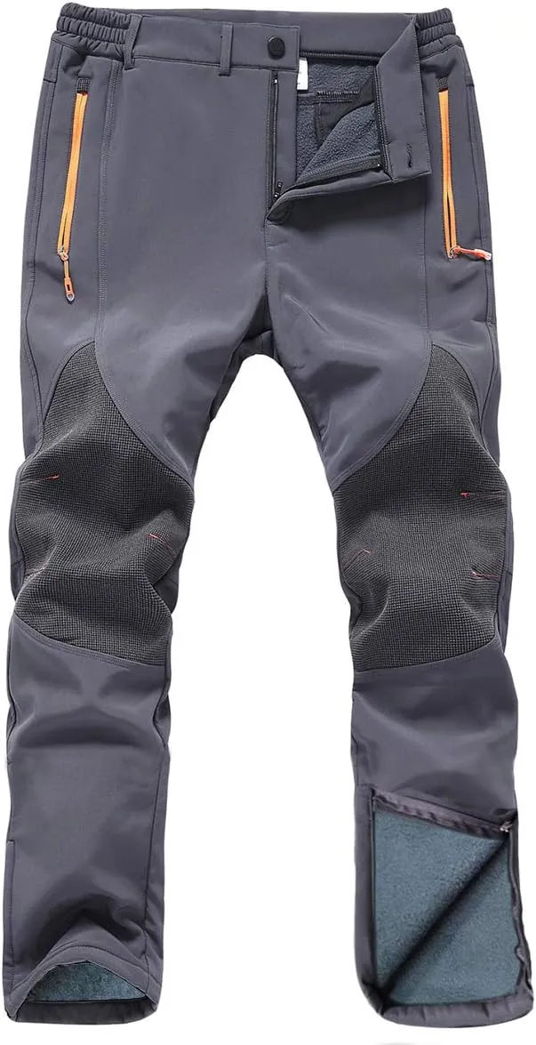 Gash Hao Mens Snow Ski Waterproof Softshell Snowboard Pants Outdoor Hiking Fleece Lined Zipper Bottom Leg