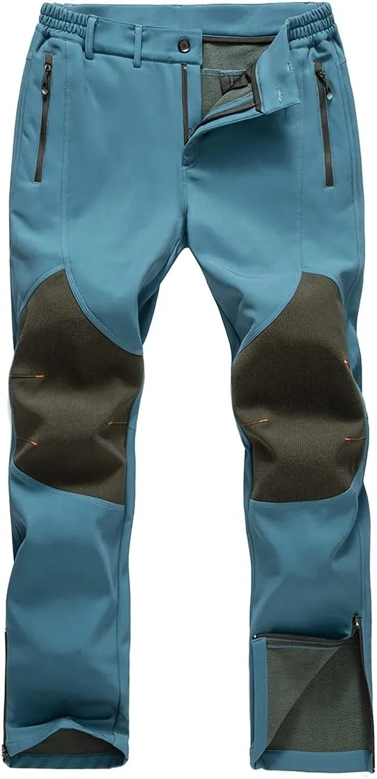Gash Hao Mens Snow Ski Waterproof Softshell Snowboard Pants Outdoor Hiking Fleece Lined Zipper Bottom Leg