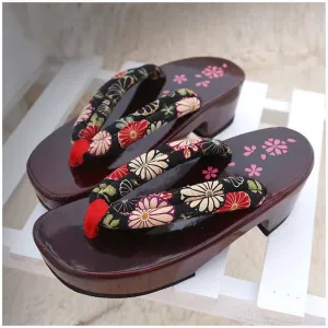 Geta Sandals, Japanese Wooden Clogs Sandal Slippers ，Japanese Traditional Shoes Wooden Sandals Clog Boys Girls(A,EUr34-35)
