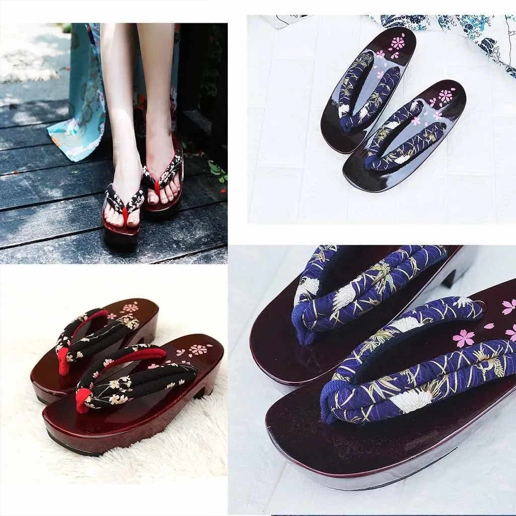 Geta Sandals, Japanese Wooden Clogs Sandal Slippers ，Japanese Traditional Shoes Wooden Sandals Clog Boys Girls(A,EUr34-35)