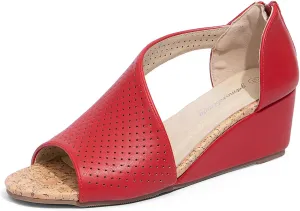 getmorebeauty Women's Side Cutout Wedge Sandals Back Zipper Open Toe Slides Breathable Hollow Mid Heel Summer Shoes