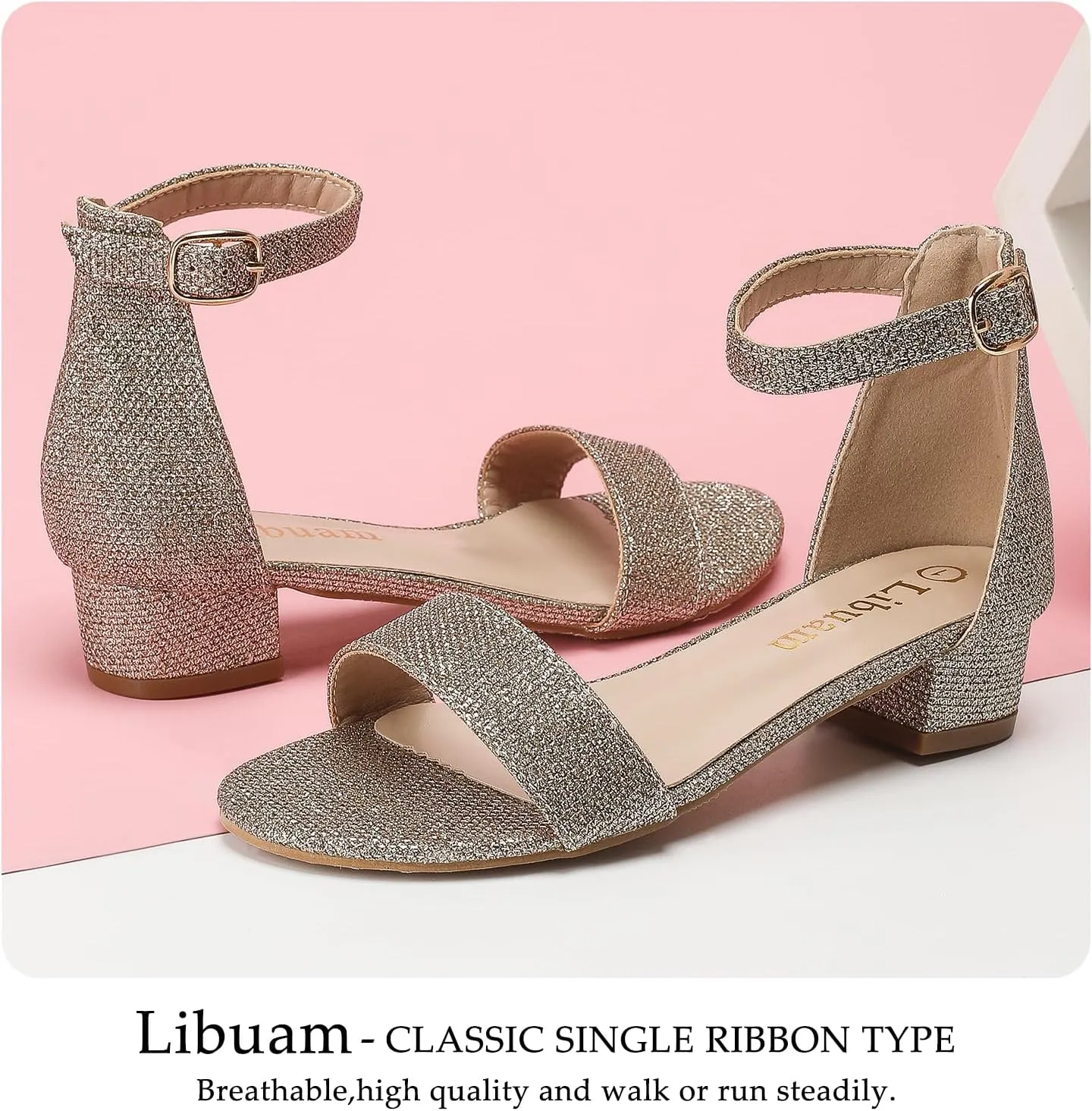 Girls fashion Sandals Heels Dress Pump Ankle Strap Open Toe Flower Girl Wedding Party for Little Big Kid