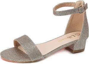 Girls fashion Sandals Heels Dress Pump Ankle Strap Open Toe Flower Girl Wedding Party for Little Big Kid
