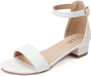 Girls fashion Sandals Heels Dress Pump Ankle Strap Open Toe Flower Girl Wedding Party for Little Big Kid
