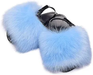 Girls Faux Fur Slides Colorful Toddler Slippers Furry Sandals Shoes with Elastic Back Strap