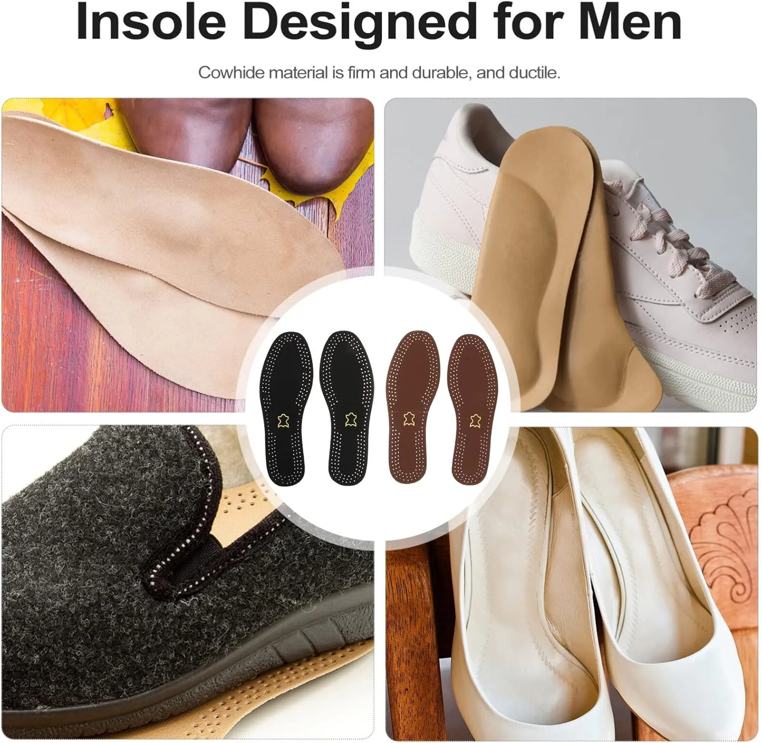 GLEAVI 2 Pairs Insole Leather Shoe Pad Mens Running Shoes Zipper Flat Soft Leather and Sandals Mens Shoe Inserts Orthotic Inserts Cowhide Men and Women Can Be Cut