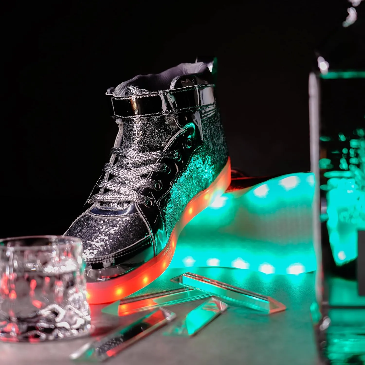 Glitter Led Shoes Light Up Shoes High Top Sneakers for Women Men Flashing Dancing Shoes for Halloween Christmas Party with USB Charging