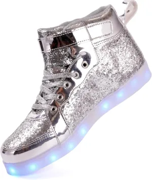 Glitter Led Shoes Light Up Shoes High Top Sneakers for Women Men Flashing Dancing Shoes for Halloween Christmas Party with USB Charging