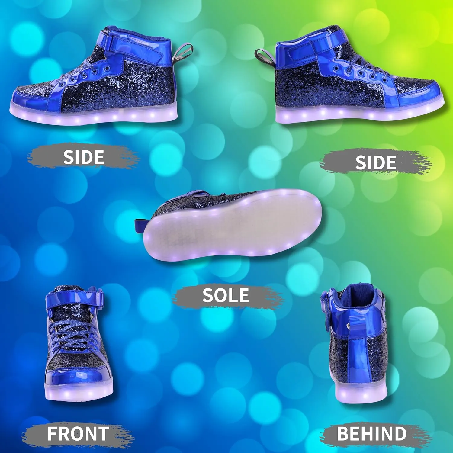 Glitter Led Shoes Light Up Shoes High Top Sneakers for Women Men Flashing Dancing Shoes for Halloween Christmas Party with USB Charging