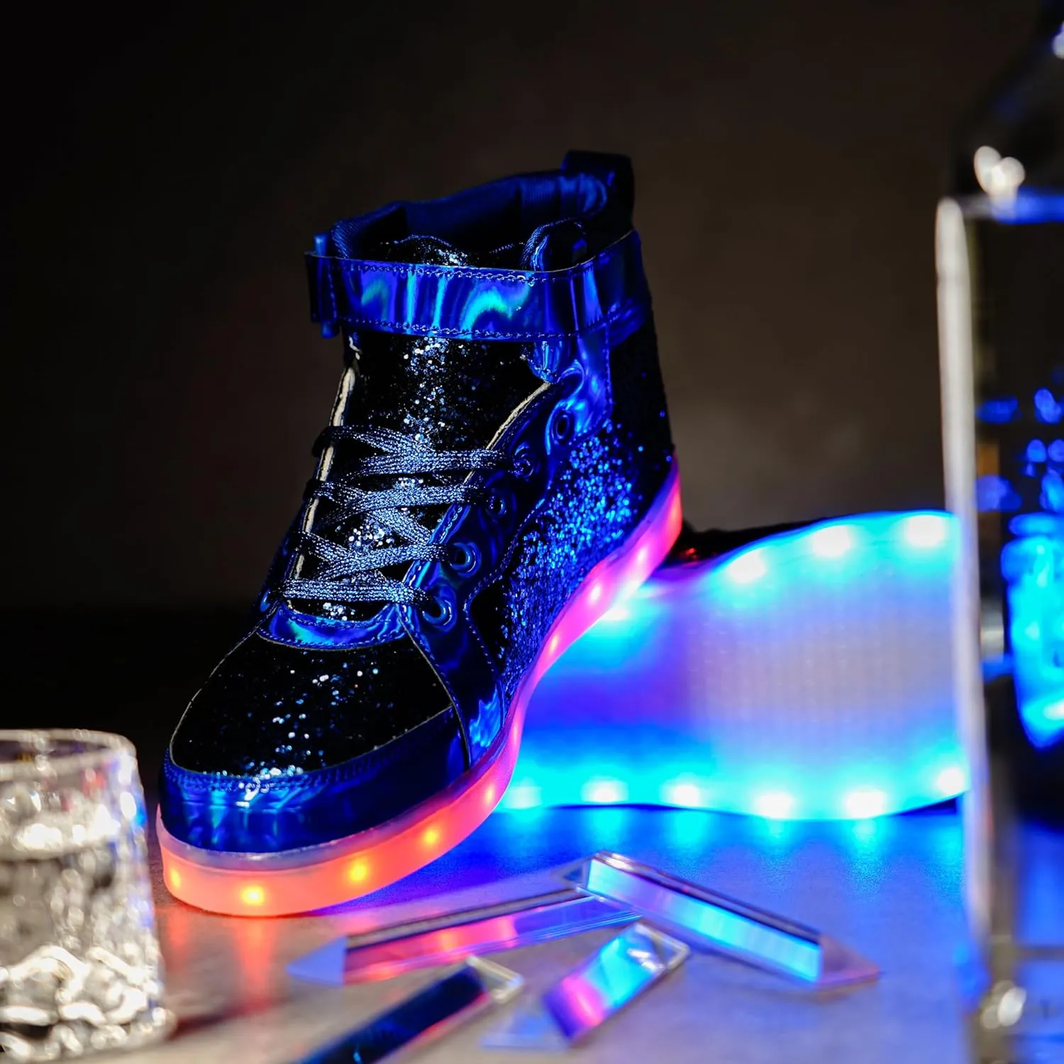 Glitter Led Shoes Light Up Shoes High Top Sneakers for Women Men Flashing Dancing Shoes for Halloween Christmas Party with USB Charging