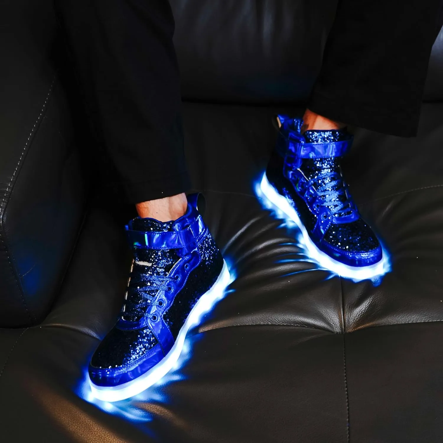 Glitter Led Shoes Light Up Shoes High Top Sneakers for Women Men Flashing Dancing Shoes for Halloween Christmas Party with USB Charging