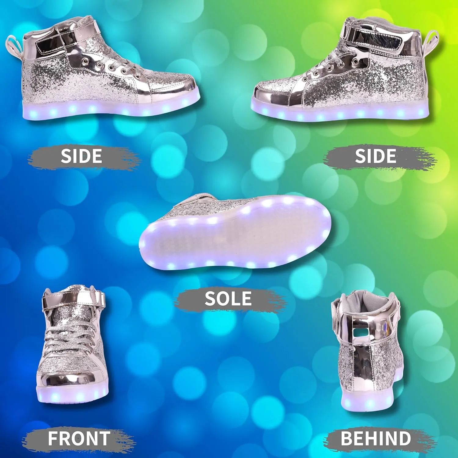 Glitter Led Shoes Light Up Shoes High Top Sneakers for Women Men Flashing Dancing Shoes for Halloween Christmas Party with USB Charging