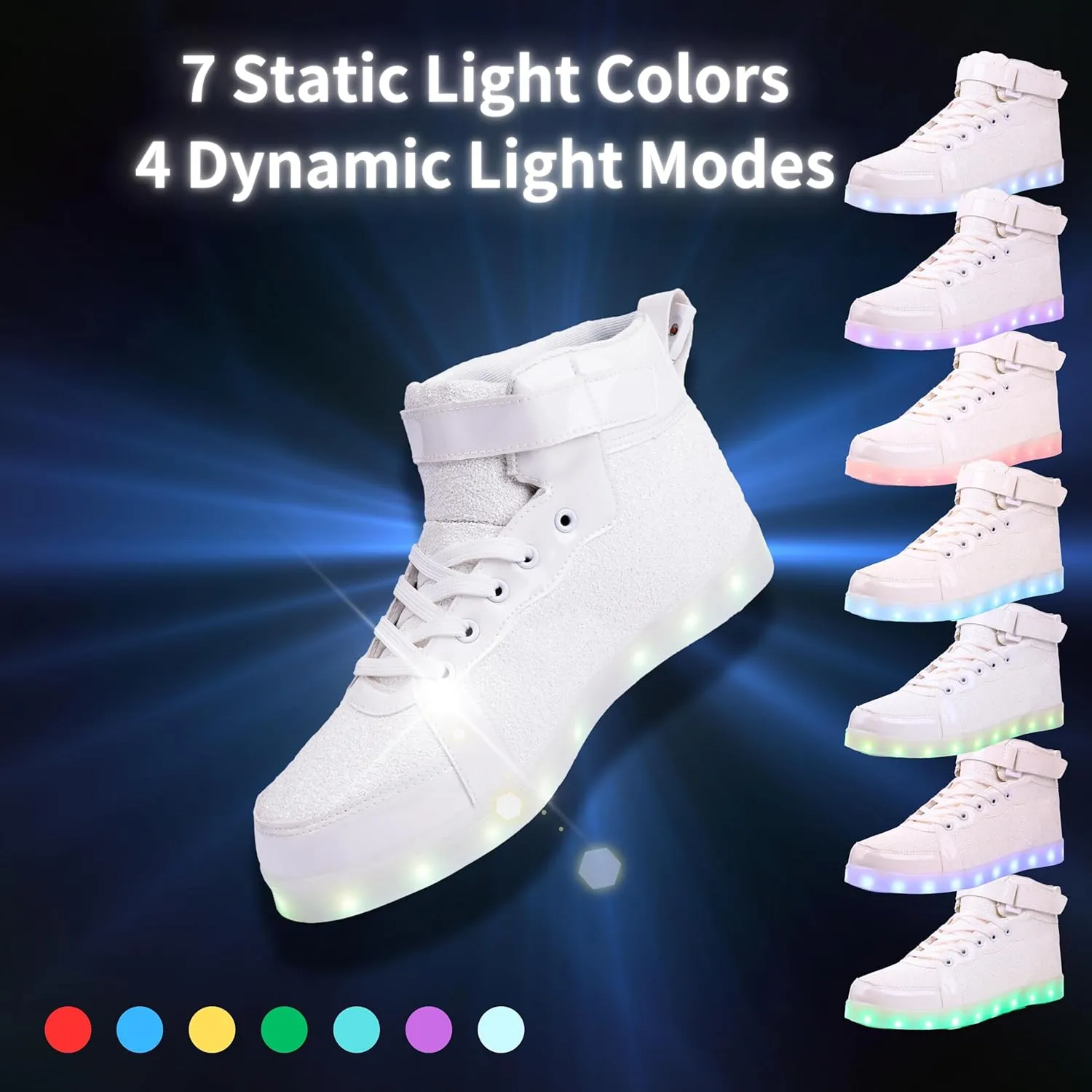 Glitter Led Shoes Light Up Shoes High Top Sneakers for Women Men Flashing Dancing Shoes for Halloween Christmas Party with USB Charging