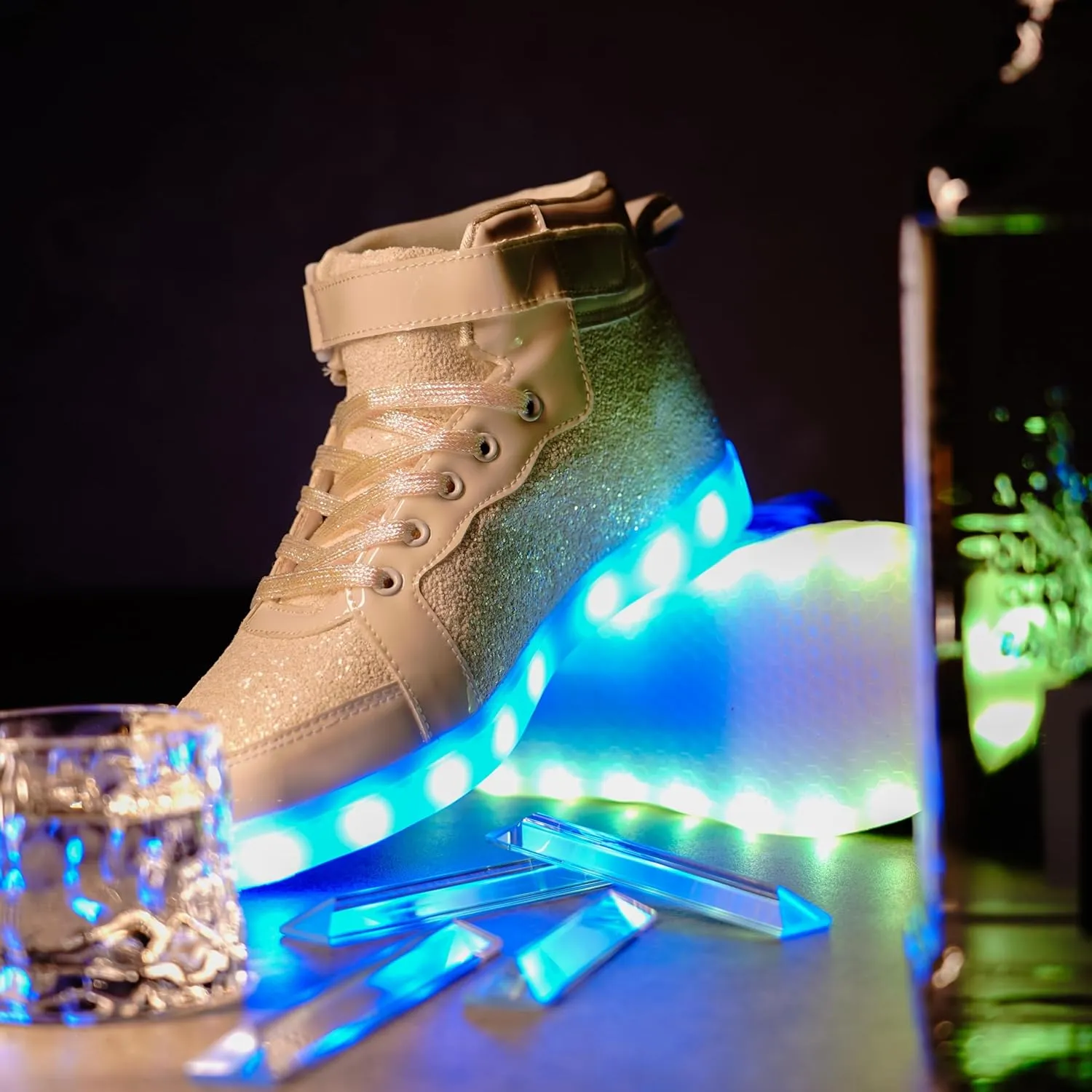 Glitter Led Shoes Light Up Shoes High Top Sneakers for Women Men Flashing Dancing Shoes for Halloween Christmas Party with USB Charging