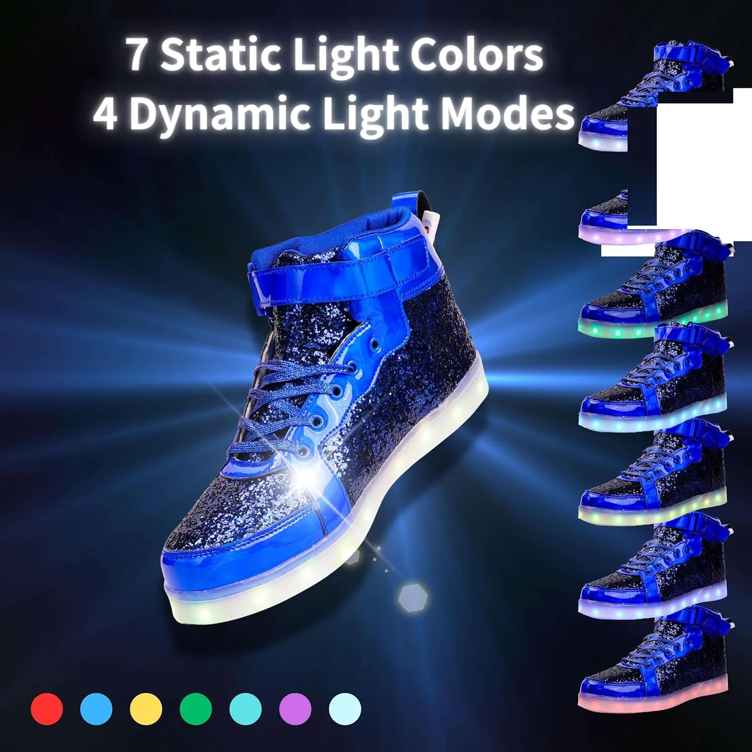 Glitter Led Shoes Light Up Shoes High Top Sneakers for Women Men Flashing Dancing Shoes for Halloween Christmas Party with USB Charging