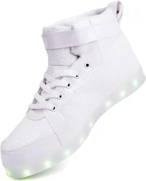 Glitter Led Shoes Light Up Shoes High Top Sneakers for Women Men Flashing Dancing Shoes for Halloween Christmas Party with USB Charging