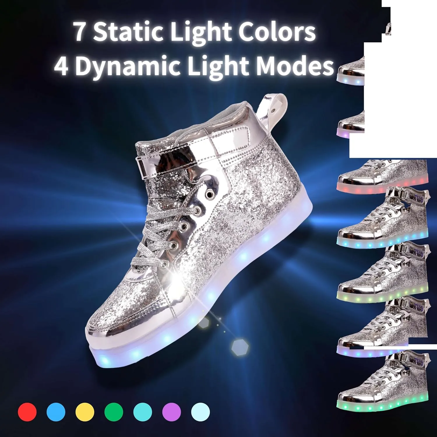 Glitter Led Shoes Light Up Shoes High Top Sneakers for Women Men Flashing Dancing Shoes for Halloween Christmas Party with USB Charging