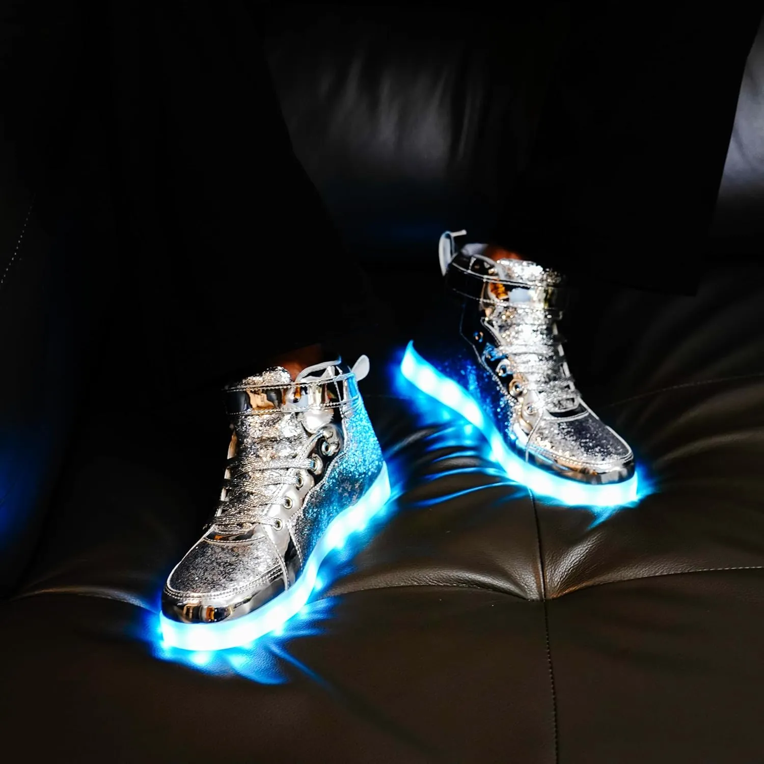 Glitter Led Shoes Light Up Shoes High Top Sneakers for Women Men Flashing Dancing Shoes for Halloween Christmas Party with USB Charging