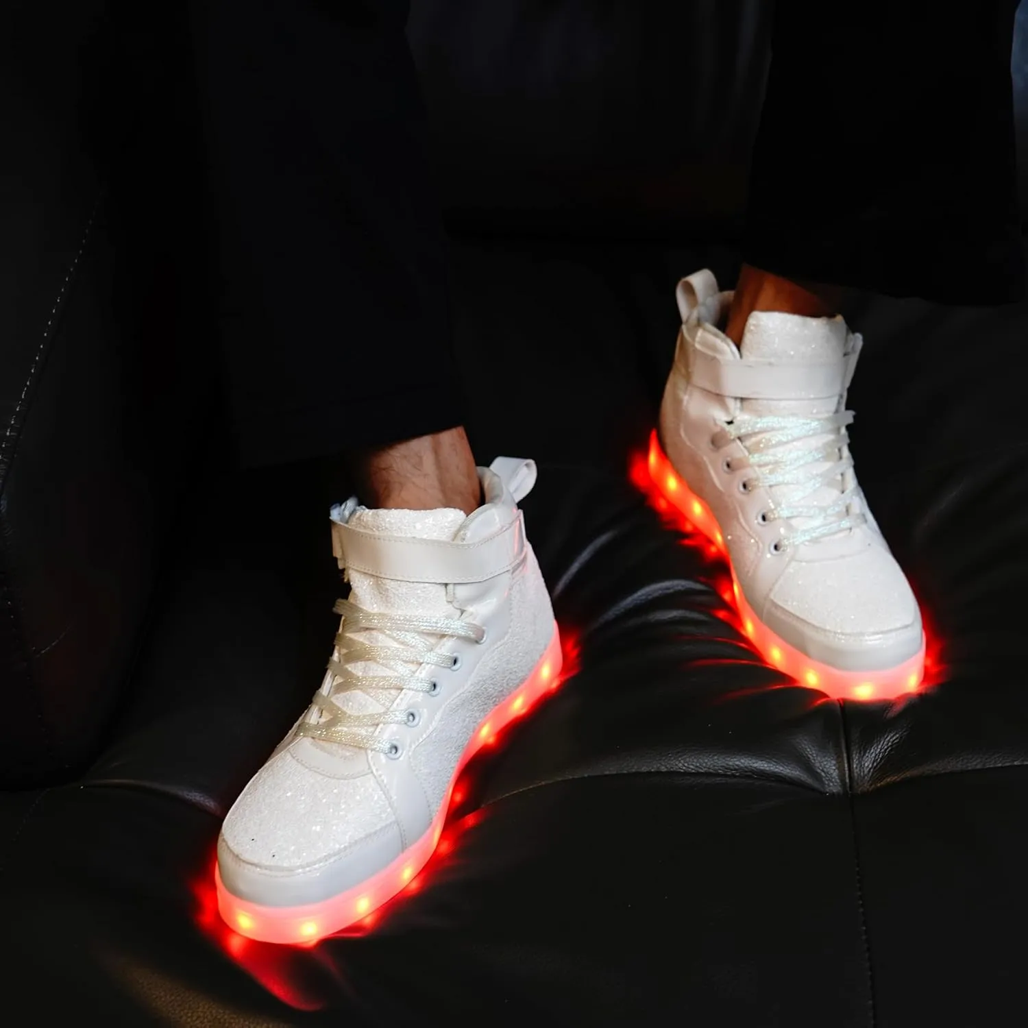 Glitter Led Shoes Light Up Shoes High Top Sneakers for Women Men Flashing Dancing Shoes for Halloween Christmas Party with USB Charging