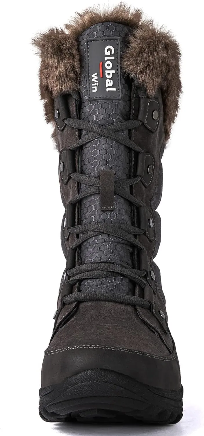 GLOBALWIN Women's Snow Boots Mid Calf Warm Winter Fashion Boots Comfortable Lace-UpWaterproof Boots Insulated Non-Slip Outdoor Shoes for Women