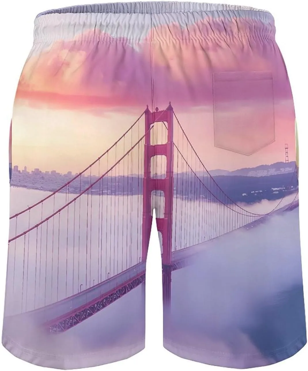 Gold Gate Bridge in The Mist Men's Swim Trunks Casual Bathing Suit Board Shorts Hawaiian Beach Swimwear Swim Shorts