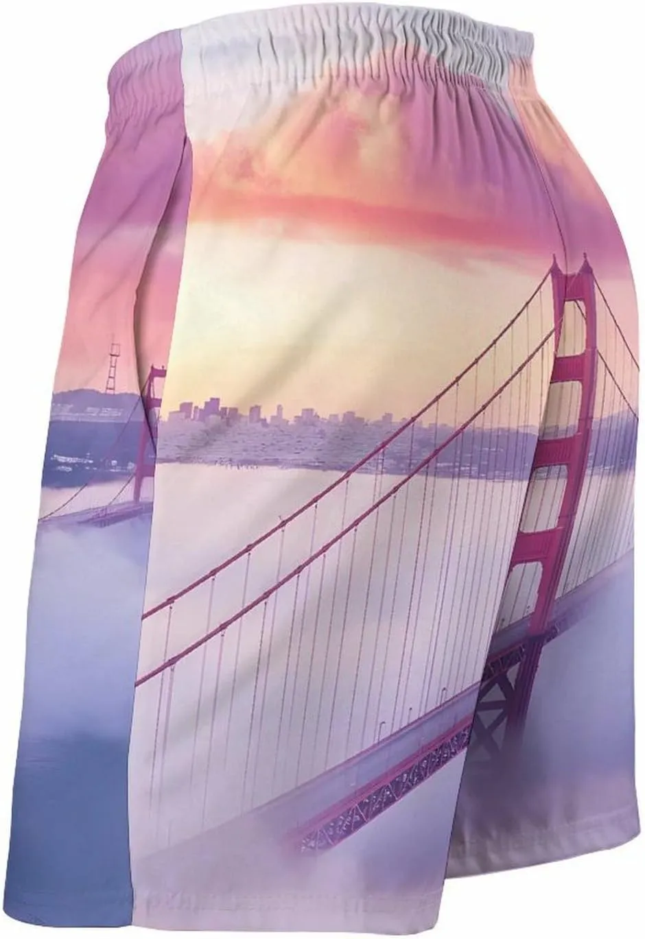 Gold Gate Bridge in The Mist Men's Swim Trunks Casual Bathing Suit Board Shorts Hawaiian Beach Swimwear Swim Shorts