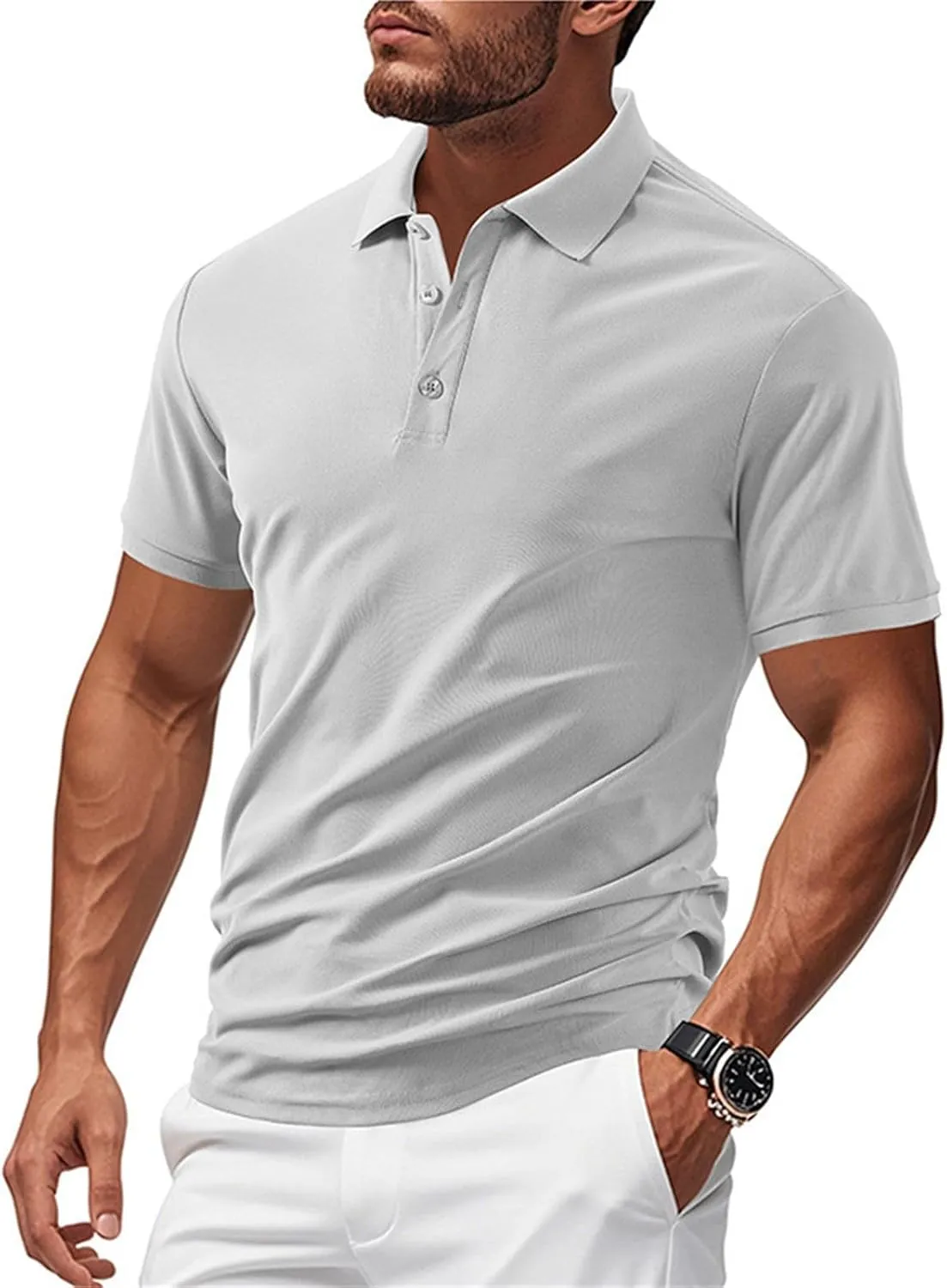 Golf Shirts for Men Performance Short Sleeve Sports Tactical T-Shirt Athletic Moisture Wicking Gym Tees Workout Tops