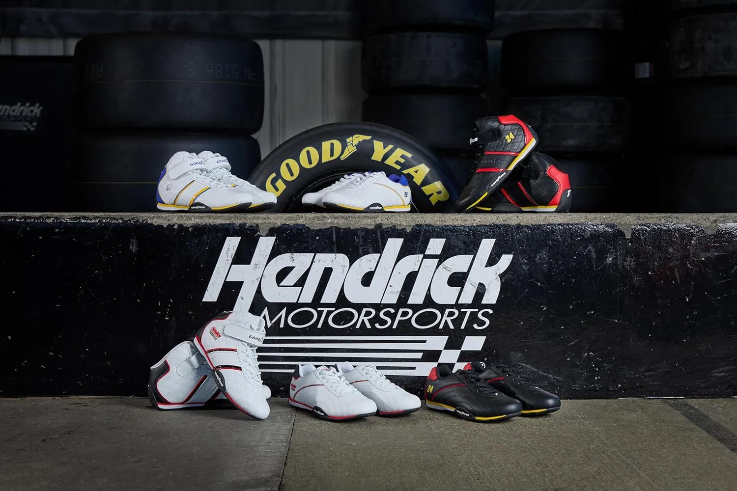 Goodyear Racing Mens Driving Sneakers Hendrick Motorsports Accelerate High Top Athletic Leather Racing Shoes for Adults Performance Footwear with Non-Slip EVA Rubber Soles