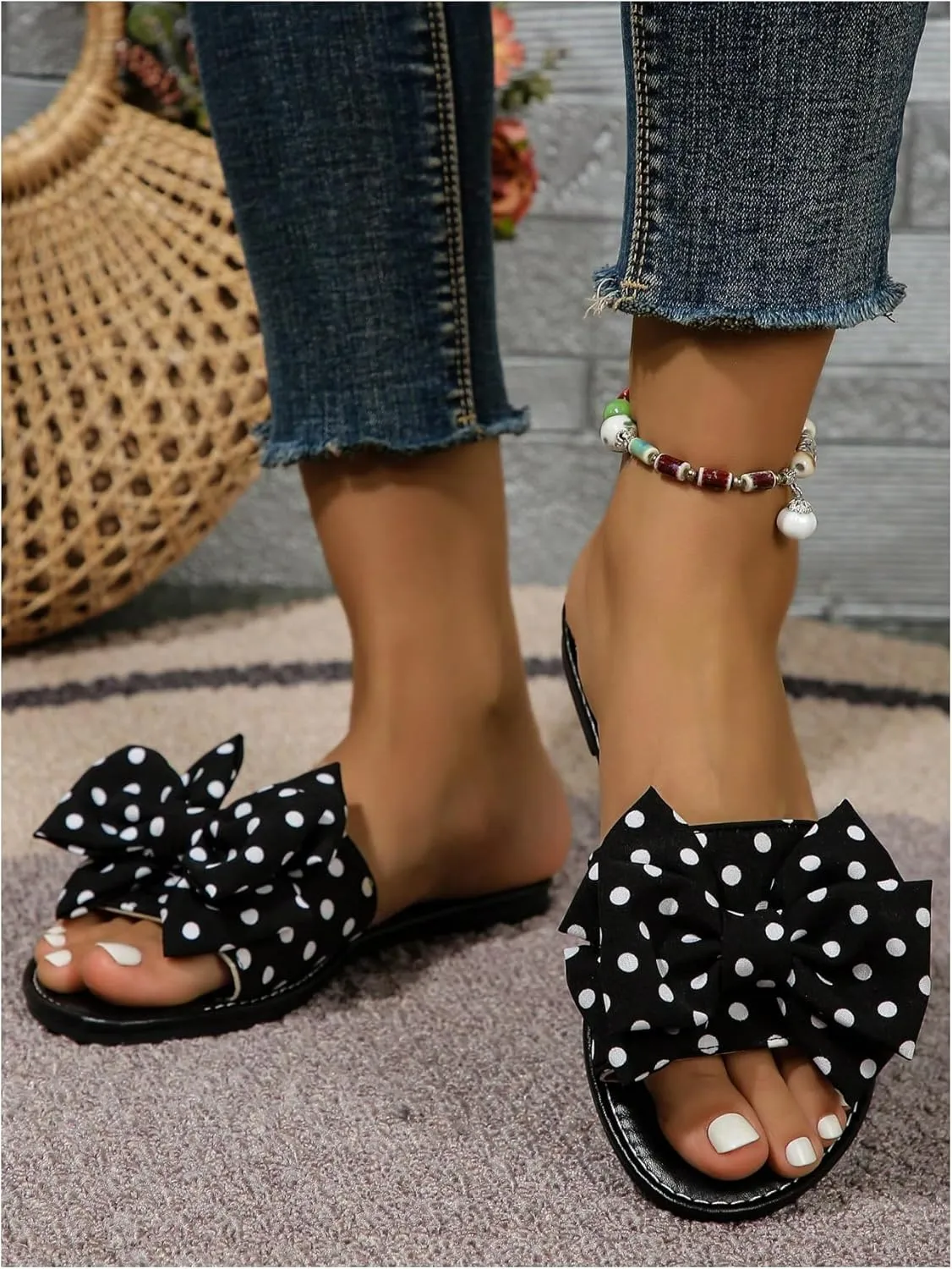 GORGLITTER Women's Bow Sandals Square Open Toe Slip on Dressy Summer Sandals