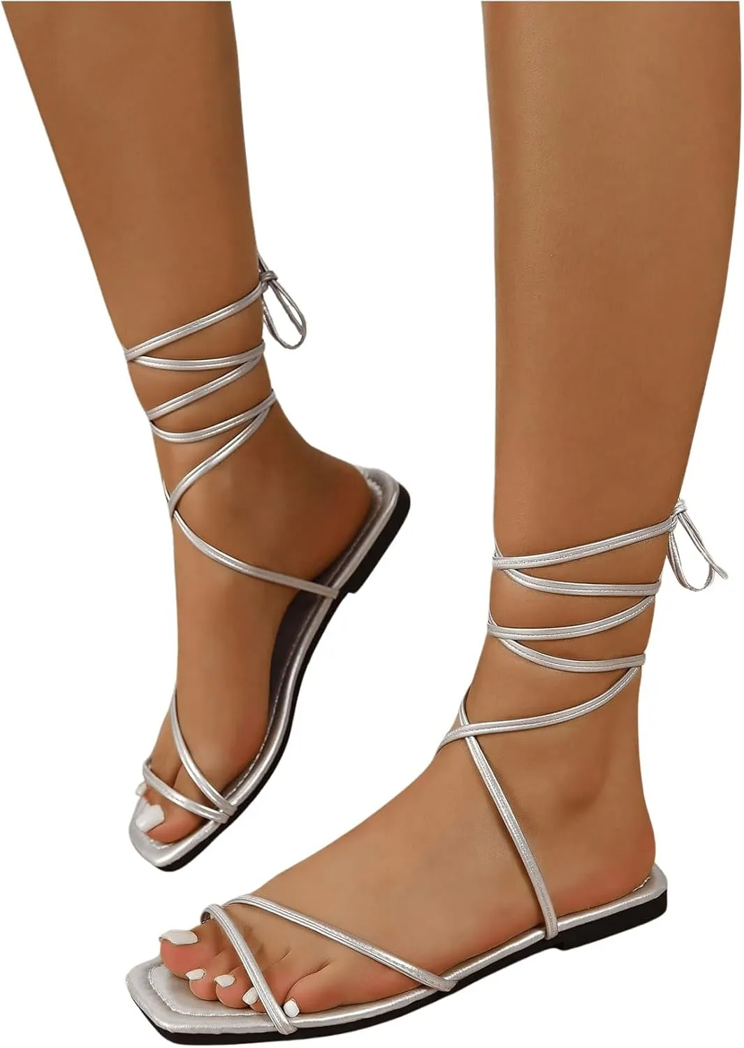 GORGLITTER Women's Lace Up Gladiator Sandals Trendy 2025 Criss Cross Strappy Sandals Cute Tie Up Flats
