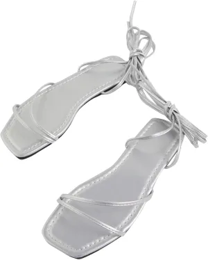 GORGLITTER Women's Lace Up Gladiator Sandals Trendy 2025 Criss Cross Strappy Sandals Cute Tie Up Flats