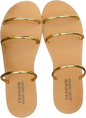 GORGLITTER Women's Metallic Strappy Flat Sandals Open Toe Slip on Slide Sandals Dressy Beach Sandals