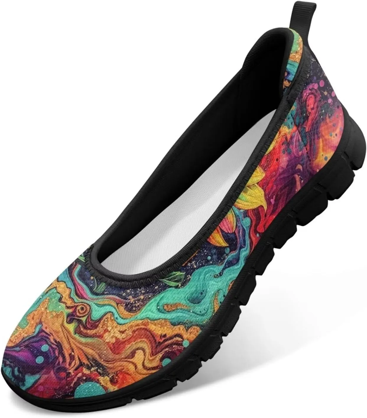 GOSTONG Women's Flats Slip On Go Walk Shoes Comfort Walking Sneakers Mesh Low Arch Casual Party Flat Shoes Black Sole Size 6-11