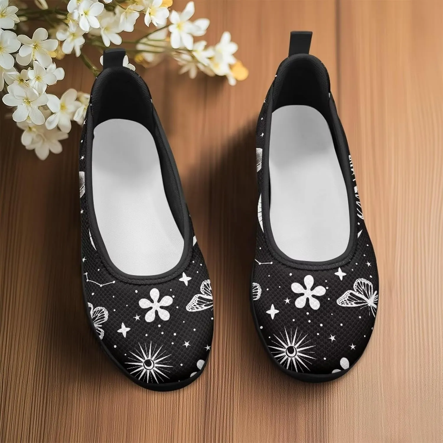 GOSTONG Women's Flats Slip On Go Walk Shoes Comfort Walking Sneakers Mesh Low Arch Casual Party Flat Shoes Black Sole Size 6-11