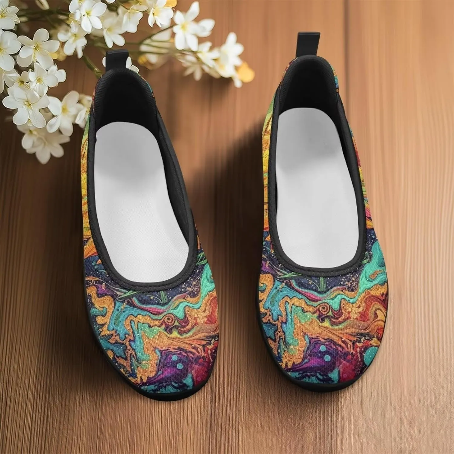 GOSTONG Women's Flats Slip On Go Walk Shoes Comfort Walking Sneakers Mesh Low Arch Casual Party Flat Shoes Black Sole Size 6-11