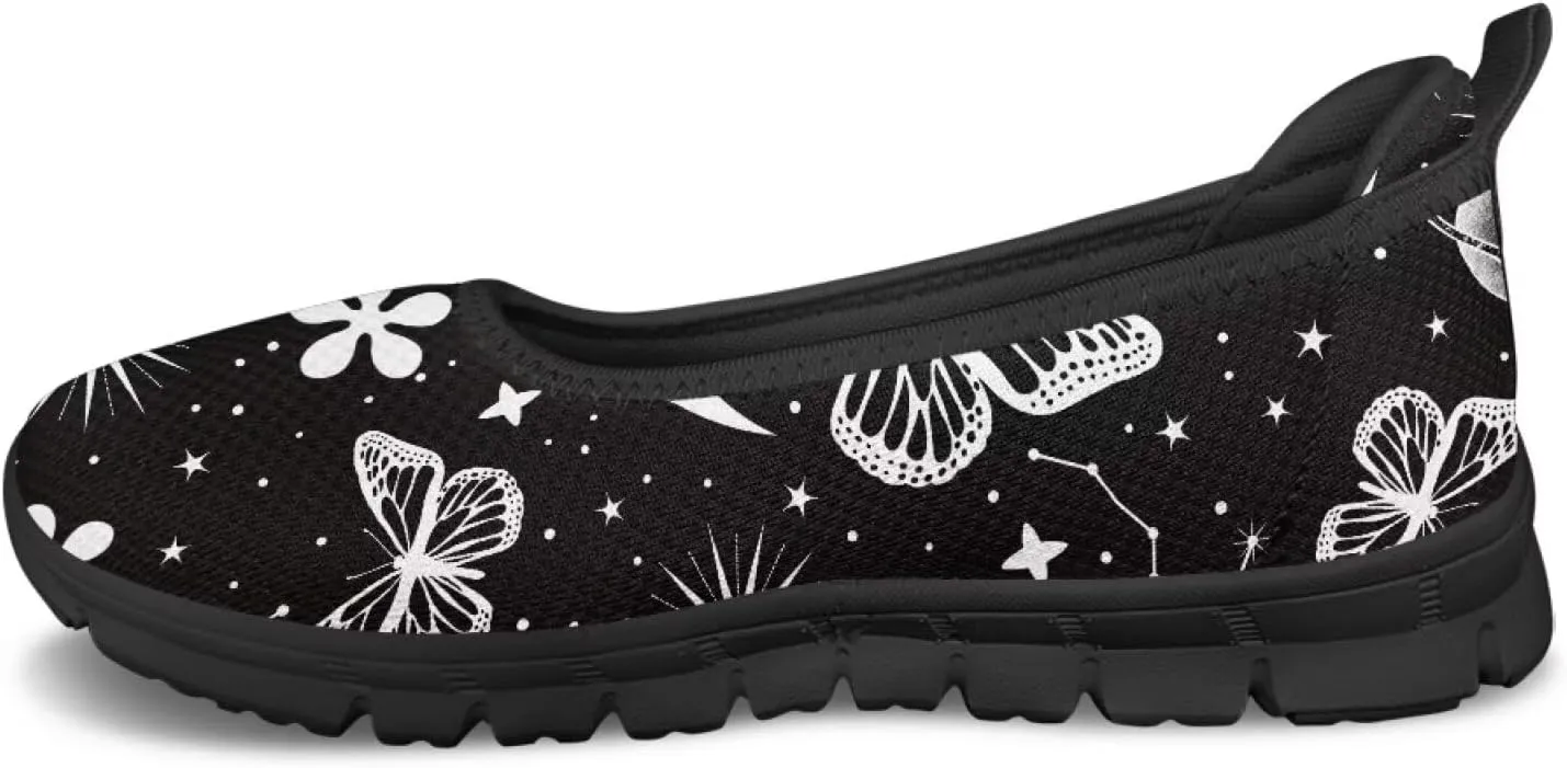 GOSTONG Women's Flats Slip On Go Walk Shoes Comfort Walking Sneakers Mesh Low Arch Casual Party Flat Shoes Black Sole Size 6-11